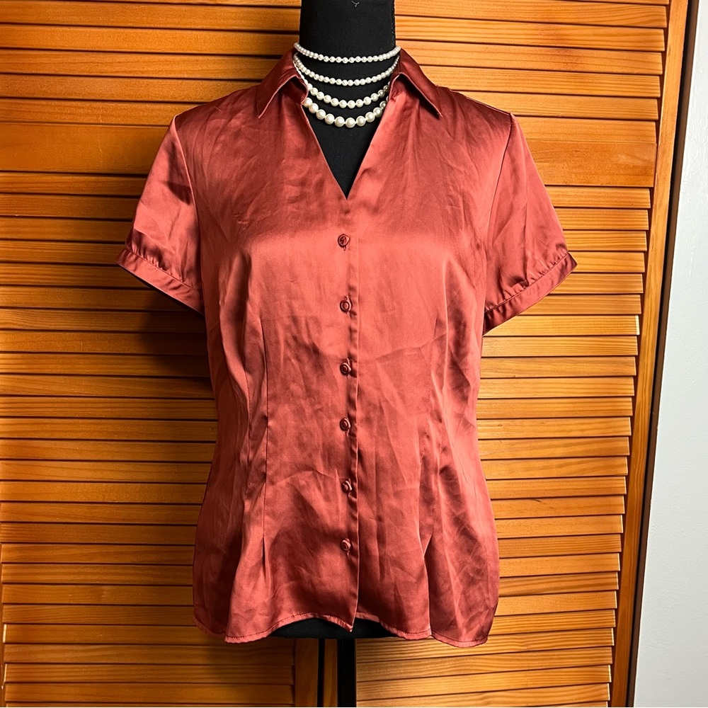 LOFT Button Down Shirt with Notched Collar and Cuffed Sleeves